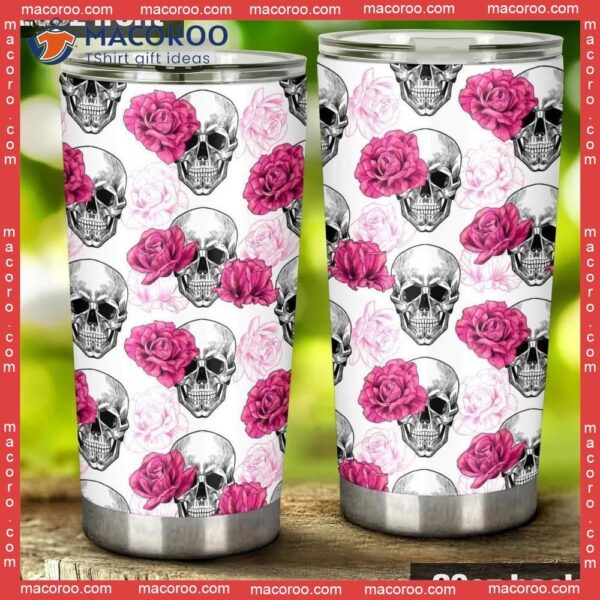 Pink Rose Skull Stainless Steel Tumbler