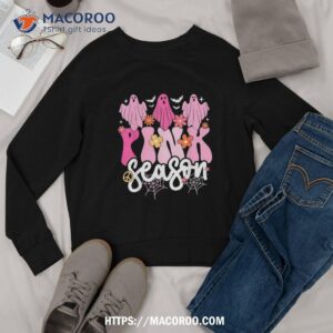 pink season ghost groovy breast cancer pumpkin halloween shirt sweatshirt
