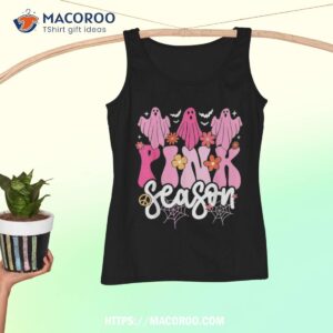 Pink Season Ghost Groovy Breast Cancer Pumpkin Halloween Shirt