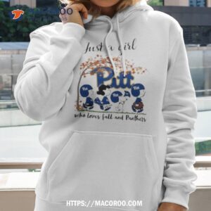 pittsburgh panthers peanuts cartoon just a girl who loves fall and panthers logo shirt hoodie 2