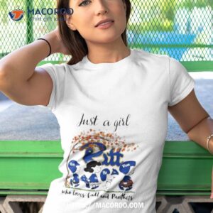 Pittsburgh Panthers Peanuts Cartoon Just A Girl Who Loves Fall And Panthers Logo Shirt
