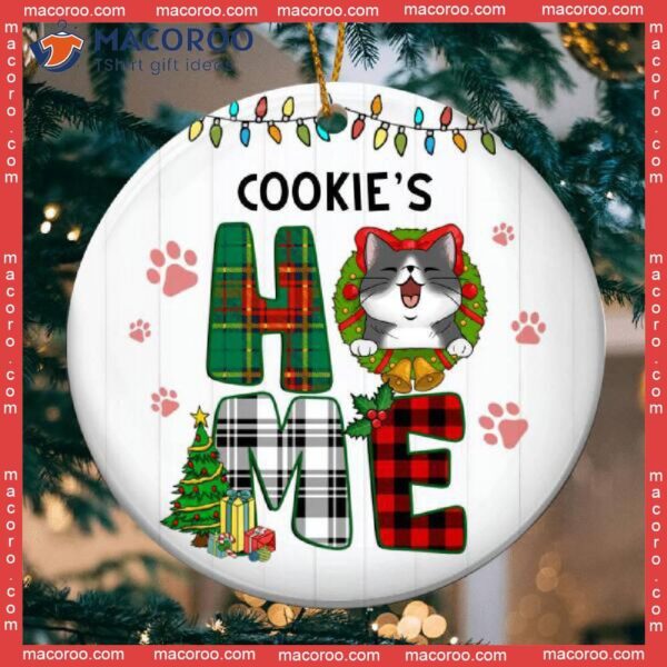 Plaid Bauble, Xmas Gifts For Cat Lovers,home, Christmas Tree Decor, Personalized Breed Circle Ceramic Ornament