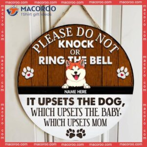 Please Do Not Knock Or Ring The Bell, Rustic Wooden Door Hanger, Personalized Background Color & Dog Breeds Signs