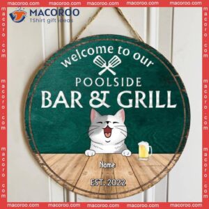 Poolside Bar & Grill Welcome Wooden Signss, Gifts For Pet Lovers, Couple Of Spatula Custom Signs