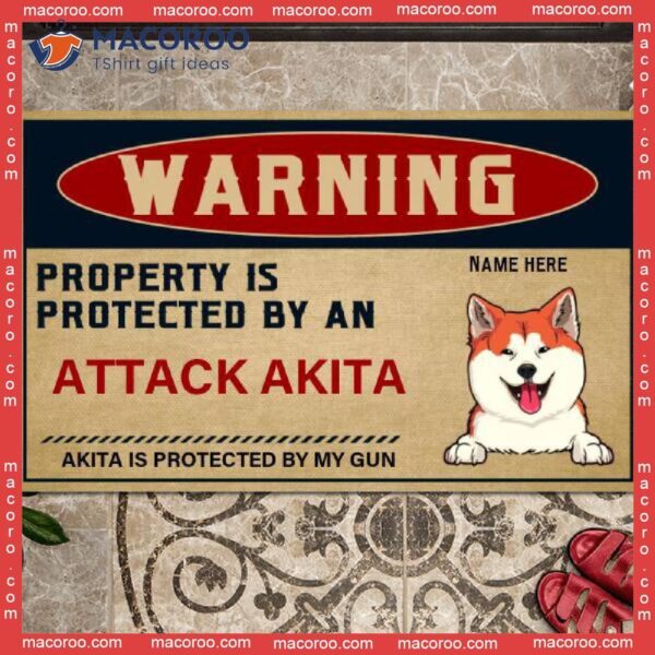 Property Is Protected By My Dog Warning Front Door Mat, Personalized Doormat, Gifts For Lovers