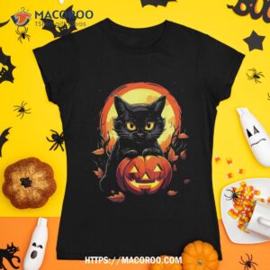 pumpkin black cat halloween vintage costume for adults kids shirt tshirt 1