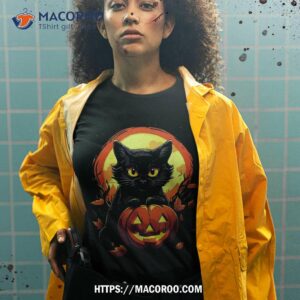 pumpkin black cat halloween vintage costume for adults kids shirt tshirt 2