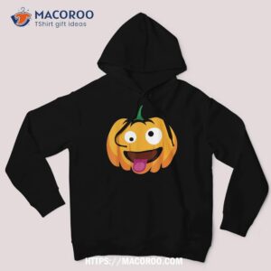pumpkin emoji face with tongue big eyes halloween kids boys shirt hoodie