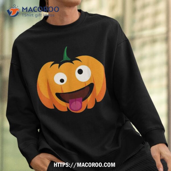 Pumpkin Emoji Face With Tongue Big Eyes Halloween Kids Boys Shirt