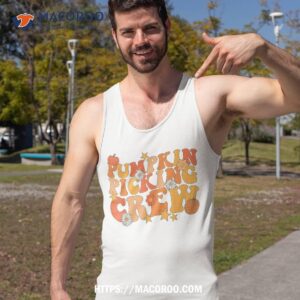 pumpkin picking crew squad groovy fall autumn and halloween shirt tank top