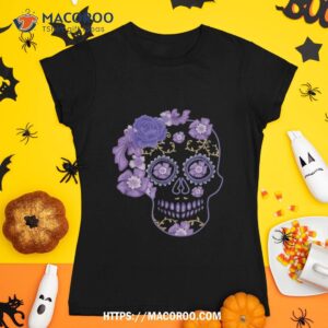 Purple Floral Sugar Skull Souls Day Muertos Of Dead Shirt, Sugar Skull Pumpkin