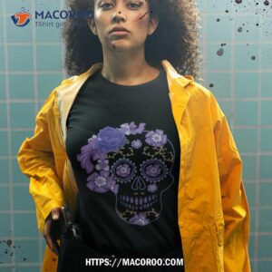 purple floral sugar skull souls day muertos of dead shirt sugar skull pumpkin tshirt 2