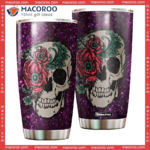 Purple Flowers Skull Stainless Steel Tumbler