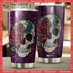 Purple Flowers Skull Stainless Steel Tumbler