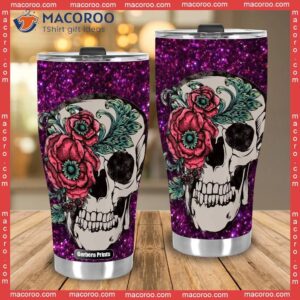 purple flowers skull stainless steel tumbler 3