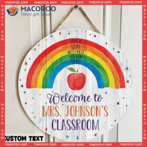 Rainbow Classroom Door Sign | Teacher Name Welcome Gift Front Decor Wood Back To School