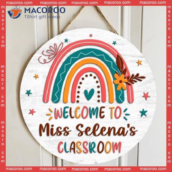 Rainbow Door Hanger, Classroom Sign, Welcome Sign,personalized Teacher Name Decor, Sign