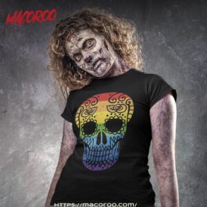Rainbow Sugar Skull Lgbt Halloween Day Of The Dead Gay Pride Shirt, Scary Skull