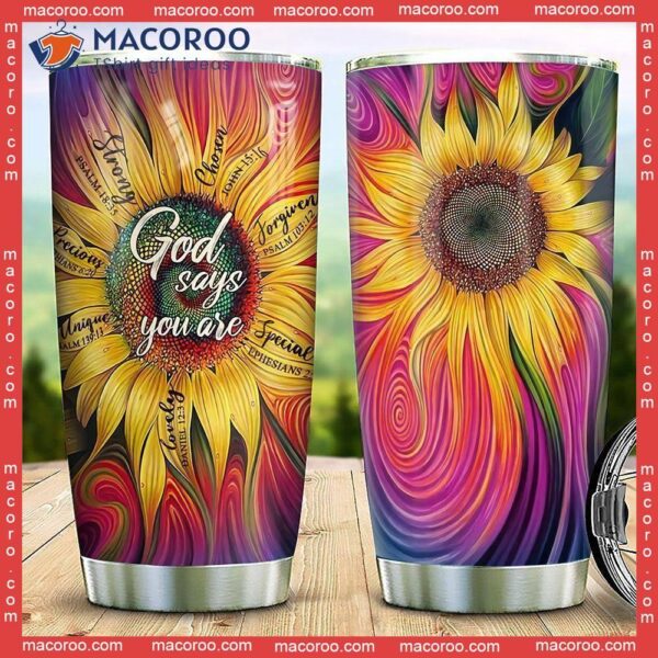 Rainbow Sunflower God Says You Are Stainless Steel Tumbler