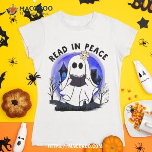 Read In Peace Ghost Reading Book Lover Bookish Halloween Shirt, Spooky Scary Skeletons