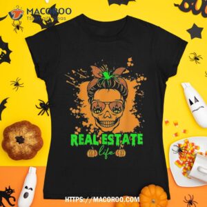 real estate life halloween scary realtor messy bun skull shirt spooky scary skeletons tshirt 1