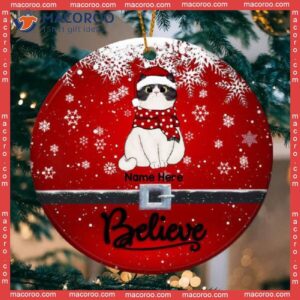 Red Background,believe, Personalized Cat Christmas Ornament