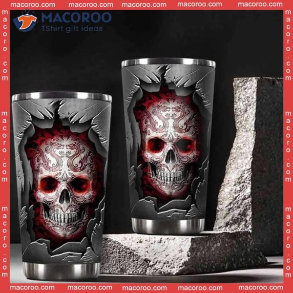 Red Tattoo Skull Break The Wall Stainless Steel Tumbler