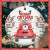 Red Truck Circle Ceramic Ornament,meowy Catmass, Cat Lovers Gifts, Personalized Breeds Ornament