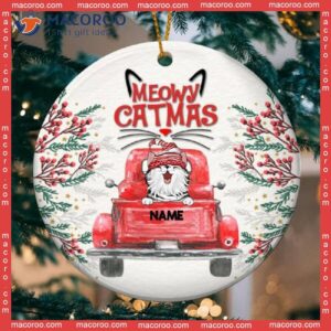 Red Truck Circle Ceramic Ornament,meowy Catmass, Cat Lovers Gifts, Personalized Breeds Ornament
