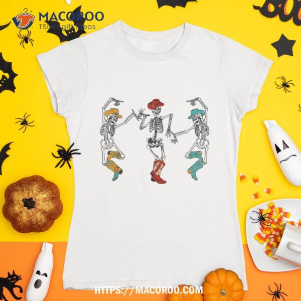 Retro Cowboy Skeleton Cowgirl Dancing Boots Halloween Shirt, Sugar Skull Pumpkin