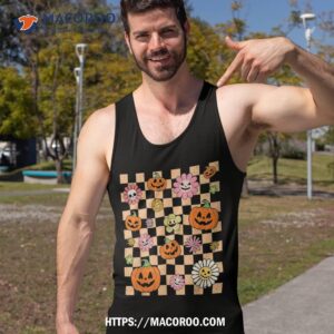 retro skull floral pumpkins checkerboard daisy halloween shirt mike myers halloween tank top