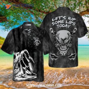 ripping lips skull fish skeleton hawaiian shirt 2