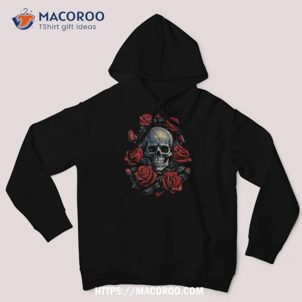 Rose Skeleton Skull Hand Red Flower Shirt, Skeleton Head