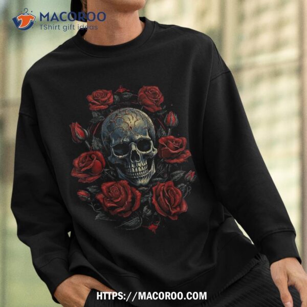 Rose Skeleton Skull Hand Red Flower Shirt, Skeleton Head