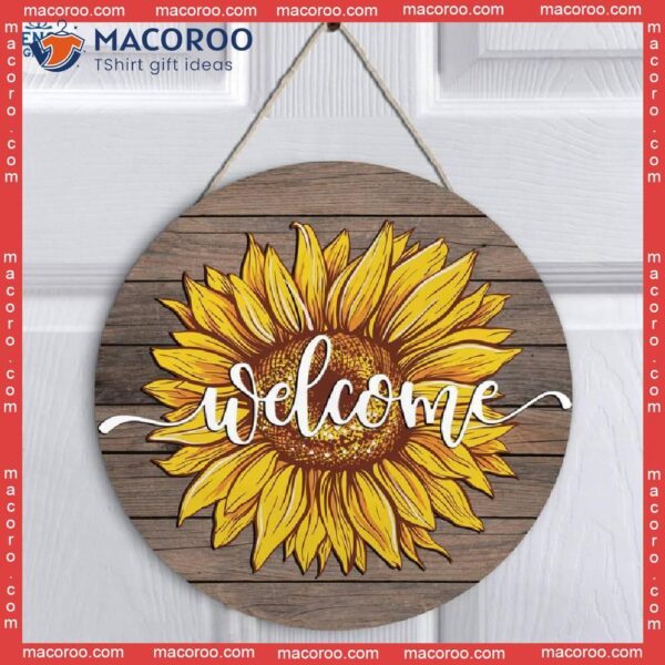 Rustic Sunflower Welcome Sign, Wooden Door Hanger, Wreath, Summer Front Decor,welcome Sign For