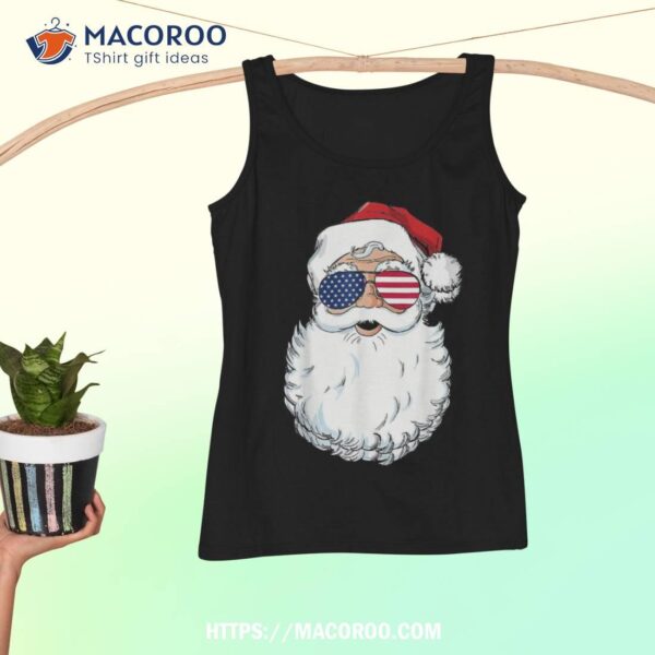 Merry Christmas Santa Patriotic Usa Sunglasses Christmas In July Shirt