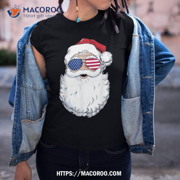 Merry Christmas Santa Patriotic Usa Sunglasses Christmas In July Shirt