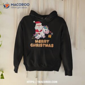 santa claus with unicorn merry christmas shirt santa tracker 2023 hoodie