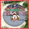 Santa Please Stop Here String Lights Circle Ceramic Ornament, Personalized Dog Ornaments