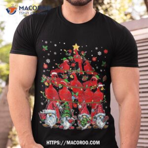 Santa Reindeer Elf Cardinal Birds As Christmas Tree Gnomes Shirt, First Fathers Day Gift Ideas