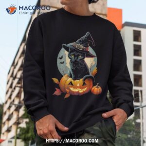 scary halloween pumpkin black cat witch hat amp moon shirt skeleton head sweatshirt