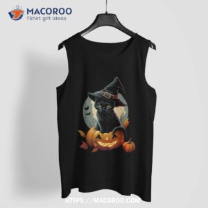 scary halloween pumpkin black cat witch hat amp moon shirt skeleton head tank top