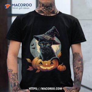 Scary Halloween Pumpkin Black Cat Witch Hat & Moon Shirt, Skeleton Head