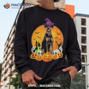 scary pumpkin skull witch doberman dog halloween shirt skeleton head sweatshirt