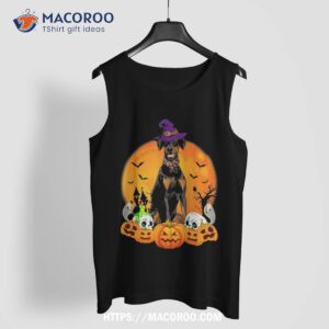 scary pumpkin skull witch doberman dog halloween shirt skeleton head tank top