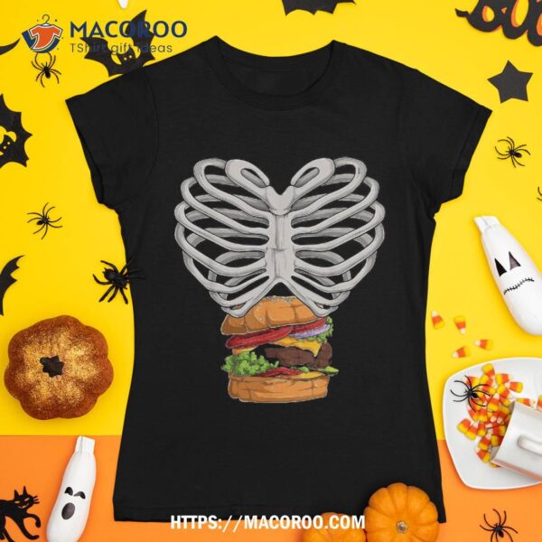 Scary Skeleton Shirts , Halloween Skull Rib Cage Burger Shirt, Spooky Scary Skeletons