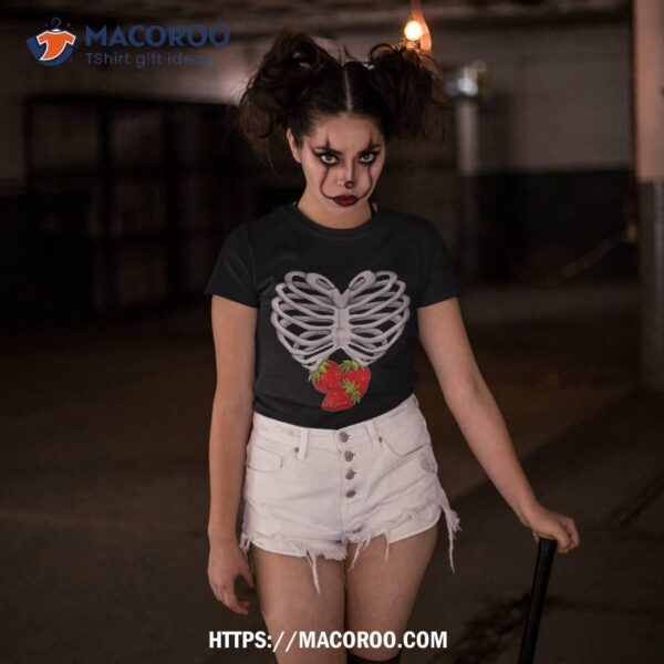 Scary Skeleton Shirts, Halloween Skull Rib Cage Strawberry Shirt, Halloween Skull