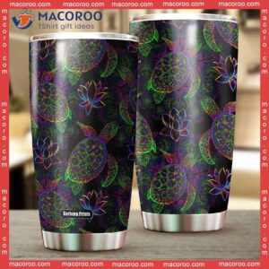 sea turtle in psychedelic multicolor stainless steel tumbler 2