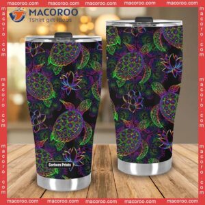 sea turtle in psychedelic multicolor stainless steel tumbler 3