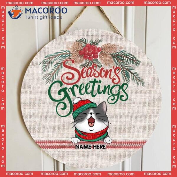 Season’s Greeting, Personalized Cat Breeds Wooden Signs, Christmas Door Hanger, Lovers Gifts